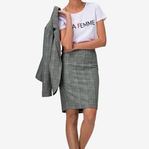 Plus size Smart Casual PENCIL SKIRT Plaid gray black and white midi